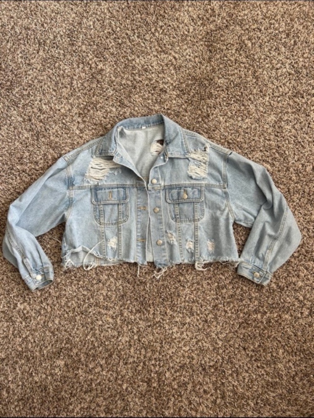 SHEIN Light Blue Distressed Jean Jacket